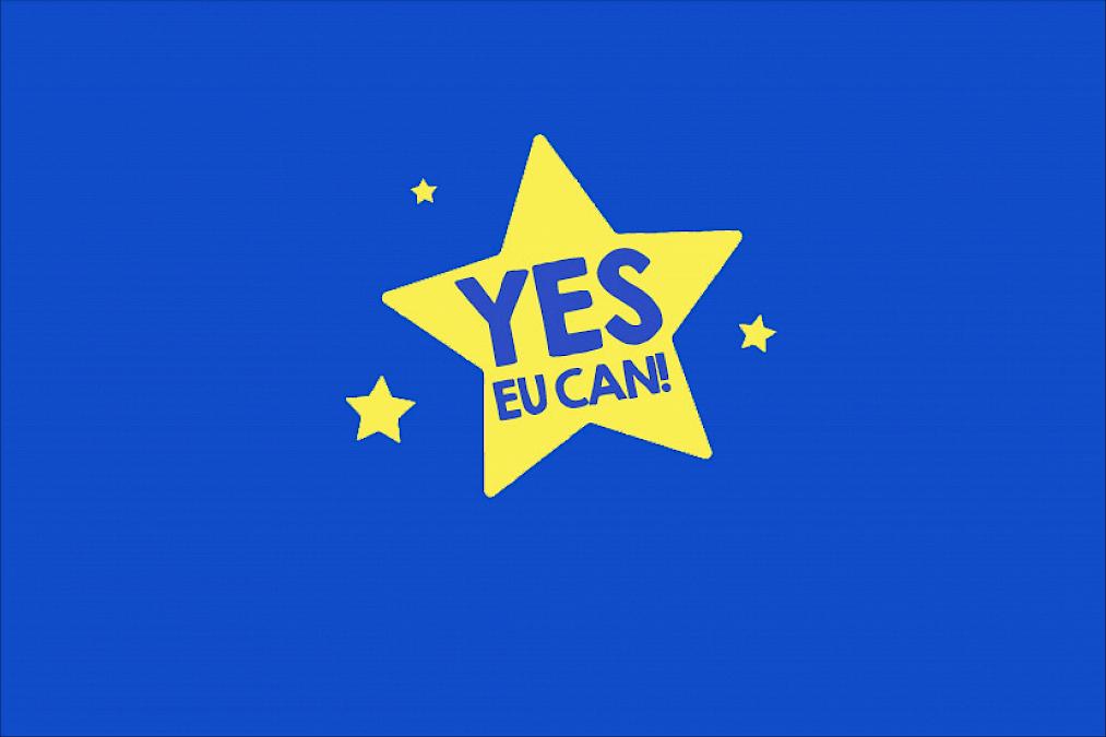 Bildmotiv der Kampagne für das EU-Lieferkettengesetz #YES EU CAN